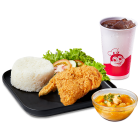 1 Cơm Gà Giòn Vui Vẻ + 1 Súp bí đỏ + 1 Nước ngọt